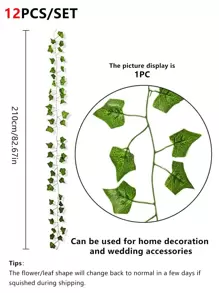 1/5/12 Stück Künstliche grüne Pflanzen Wand Hängende Reben Plastik Grüne Blatt Reben für Außenhof Garten Gartendekoration Zuhause Esszimmer Schlafzimmer Hintergrund Wand Ofen DIY Material Blumen Kranz Hochzeitsdekoration, Valentinstag, Herbst Neujahr Dekoration, Valentinstag, Geschenk