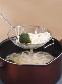 1 colador de acero inoxidable, cuchara de drenaje de cocina, colador de malla con mango largo para cocina - Plateado - Ver 2