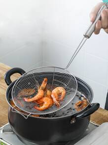 1 colador de acero inoxidable, cuchara de drenaje de cocina, colador de malla con mango largo para cocina - Plateado - Ver 4