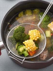 1 colador de acero inoxidable, cuchara de drenaje de cocina, colador de malla con mango largo para cocina - Plateado - Ver 6