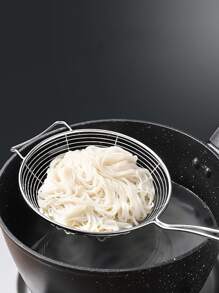 1 colador de acero inoxidable, cuchara de drenaje de cocina, colador de malla con mango largo para cocina - Plateado - Ver 7
