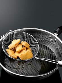 1 colador de acero inoxidable, cuchara de drenaje de cocina, colador de malla con mango largo para cocina - Plateado - Ver 8