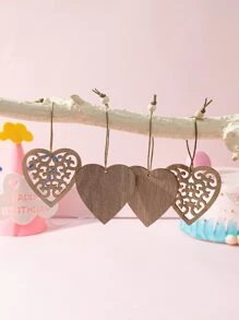 12入組心形木頭掛飾 - 杏色 - 查看 2