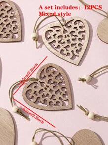 12入組心形木頭掛飾 - 杏色 - 查看 4