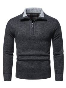 Manfinity Homme Hombres Jersey tejido jaspeado cremallera cuarta