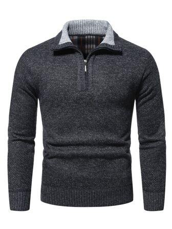 Hombres Jersey tejido jaspeado cremallera cuarta