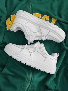 Women Minimalist Lace Up Front Skate Shoes, Sporty White Non-Slip Breathable Sneakers - White - View 4