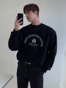 DAZY Men Letter Graphic Drop Shoulder Sweatshirt - Black - View 3