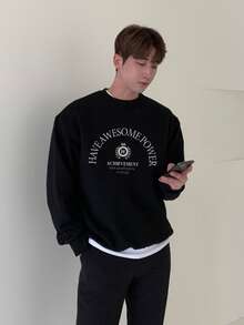 DAZY Men Letter Graphic Drop Shoulder Sweatshirt - Black - View 4