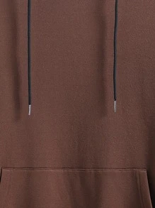 Manfinity Homme Men Letter Graphic Kangaroo Pocket Drop Shoulder Drawstring Hoodie - Coffee Brown - View 3