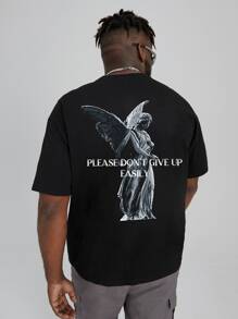 Manfinity EMRG Men Plus Slogan & Figure Graphic Drop Shoulder Tee - Black - View 2