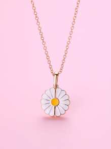 1入組小女孩可愛雛菊盒裝鋅合金吊墜項鍊，白色水滴形日常佩戴促銷