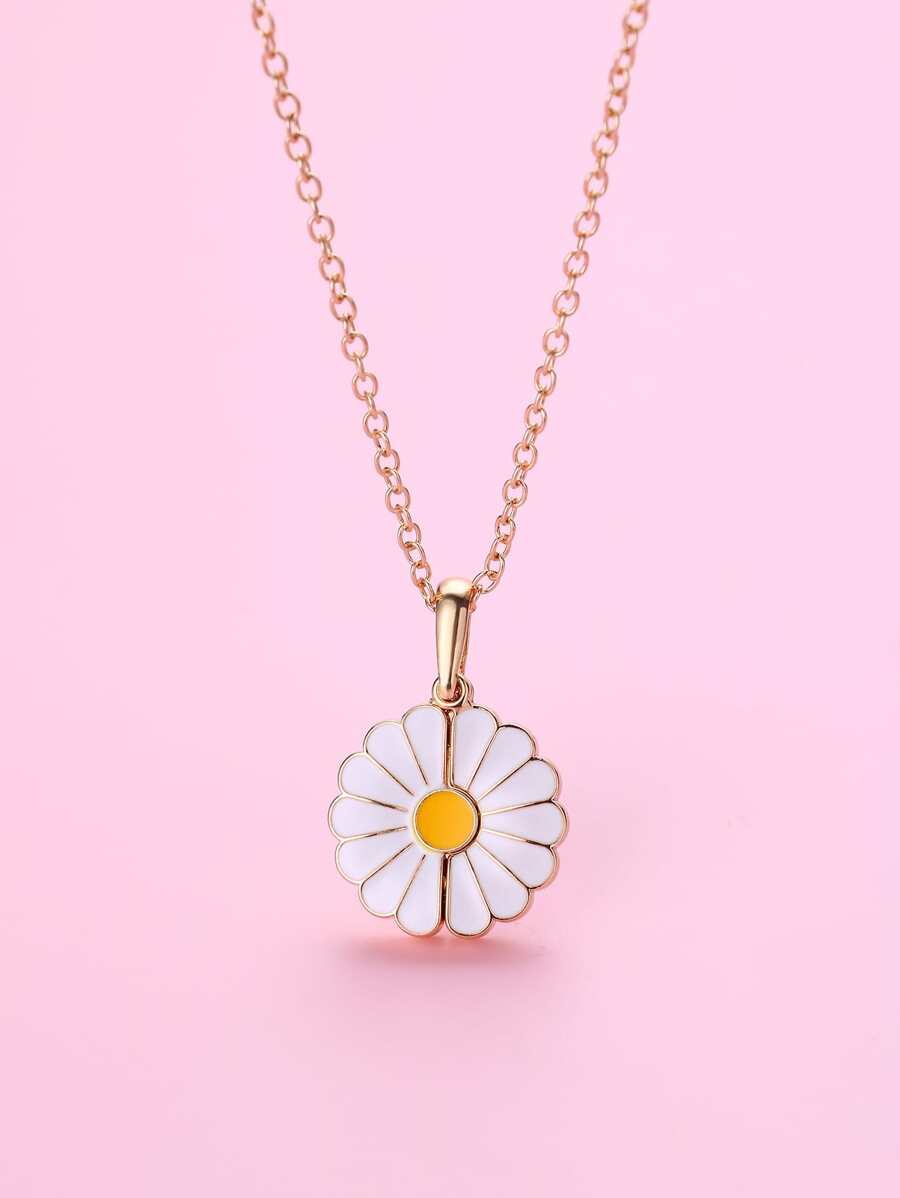 1入組小女孩可愛雛菊盒裝鋅合金吊墜項鍊，白色水滴形日常佩戴促銷