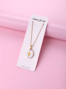 1入組小女孩可愛雛菊盒裝鋅合金吊墜項鍊，白色水滴形日常佩戴促銷