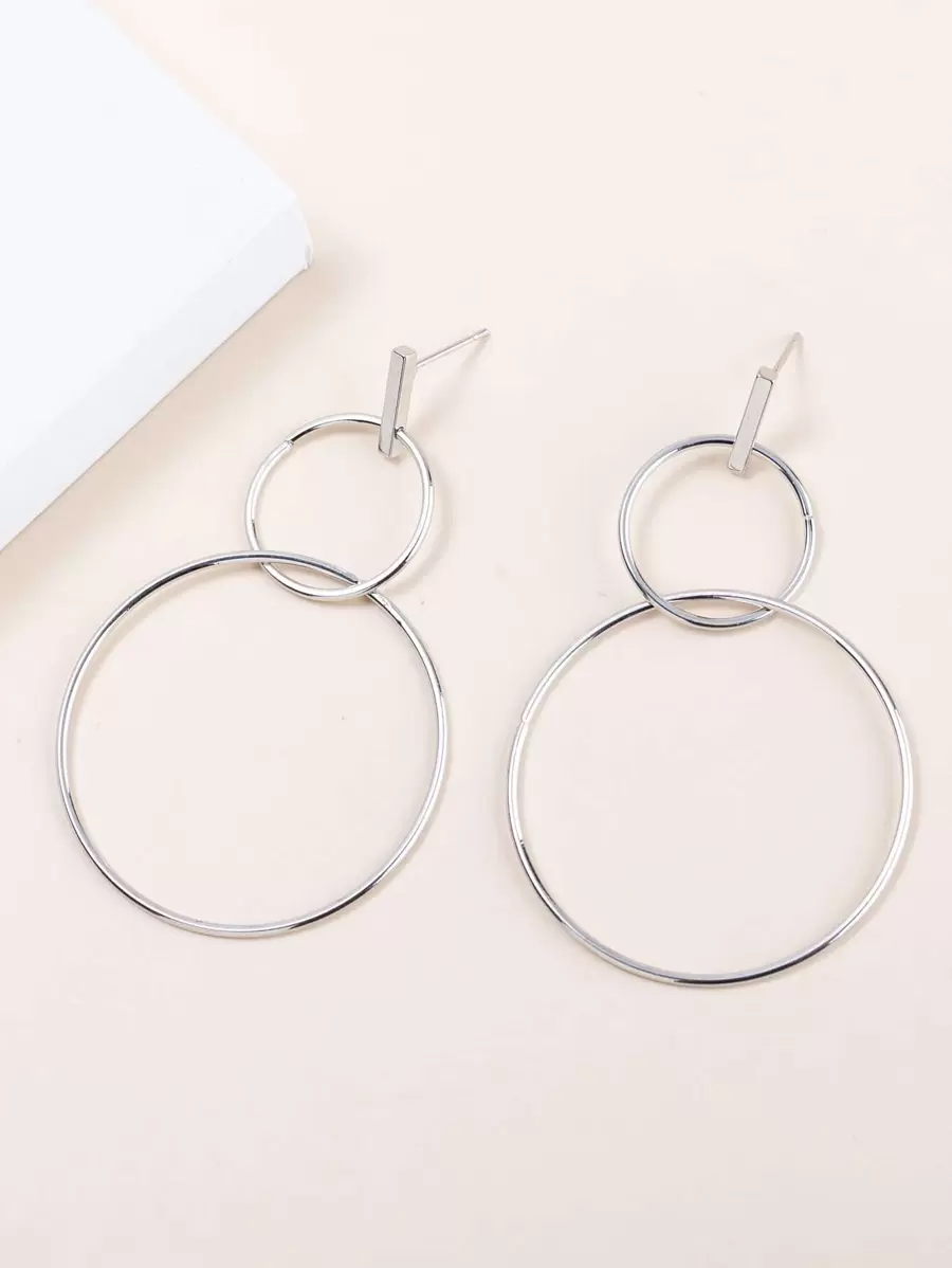 1 Pair Stylish & Elegant Minimalist Metal Double Hoop Earrings, Suitable For Daily Wear For Women - Silver - View 1