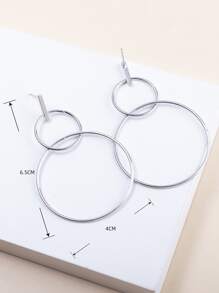 1 Pair Stylish & Elegant Minimalist Metal Double Hoop Earrings, Suitable For Daily Wear For Women - Silver - View 4