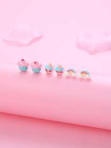 3對/套樹脂彩虹冰激淩形狀可愛耳釘適合女孩,適用於日常穿著 - 彩色 - 查看 3