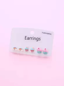 3對/套樹脂彩虹冰激淩形狀可愛耳釘適合女孩,適用於日常穿著 - 彩色 - 查看 2