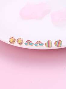 3對女孩彩虹和心耳釘 - 彩色 - 查看 3