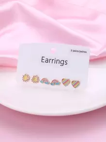 3對女孩彩虹和心耳釘 - 彩色 - 查看 2