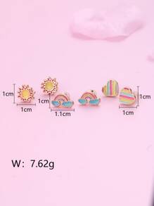 3對女孩彩虹和心耳釘 - 彩色 - 查看 4