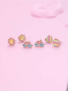 3對女孩彩虹和心耳釘 - 彩色 - 查看 5