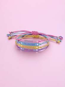 4pcs Girls Letter Graphic Geometric Decor Bracelet - Multicolor - View 2