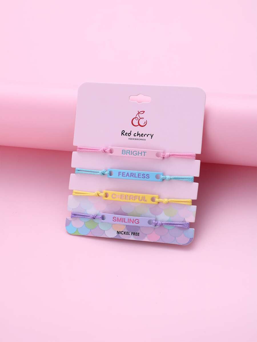 4pcs Girls Letter Graphic Geometric Decor Bracelet - Multicolor - View 1