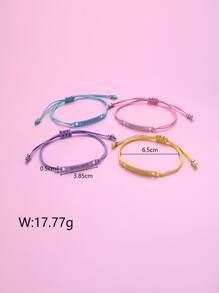 4pcs Girls Letter Graphic Geometric Decor Bracelet - Multicolor - View 4
