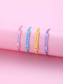 4pcs Girls Letter Graphic Geometric Decor Bracelet - Multicolor - View 3