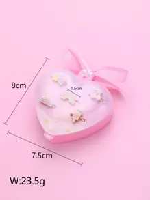 5pcs/set Girls' Rainbow Watermelon Cherry Zinc Alloy Colorful Oil Drop Shaped Cute Rings In Plastic Box, Suitable For Daily Wear - Multicolor - View 4