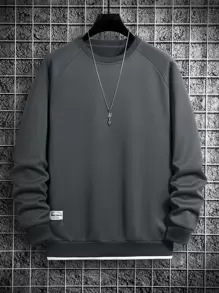 Manfinity Homme Sudadera Holgada De Mangas Raglán Con Parche De Letra Y Detalles De Contraste Para Hombre - Gris Oscuro - Ver 1