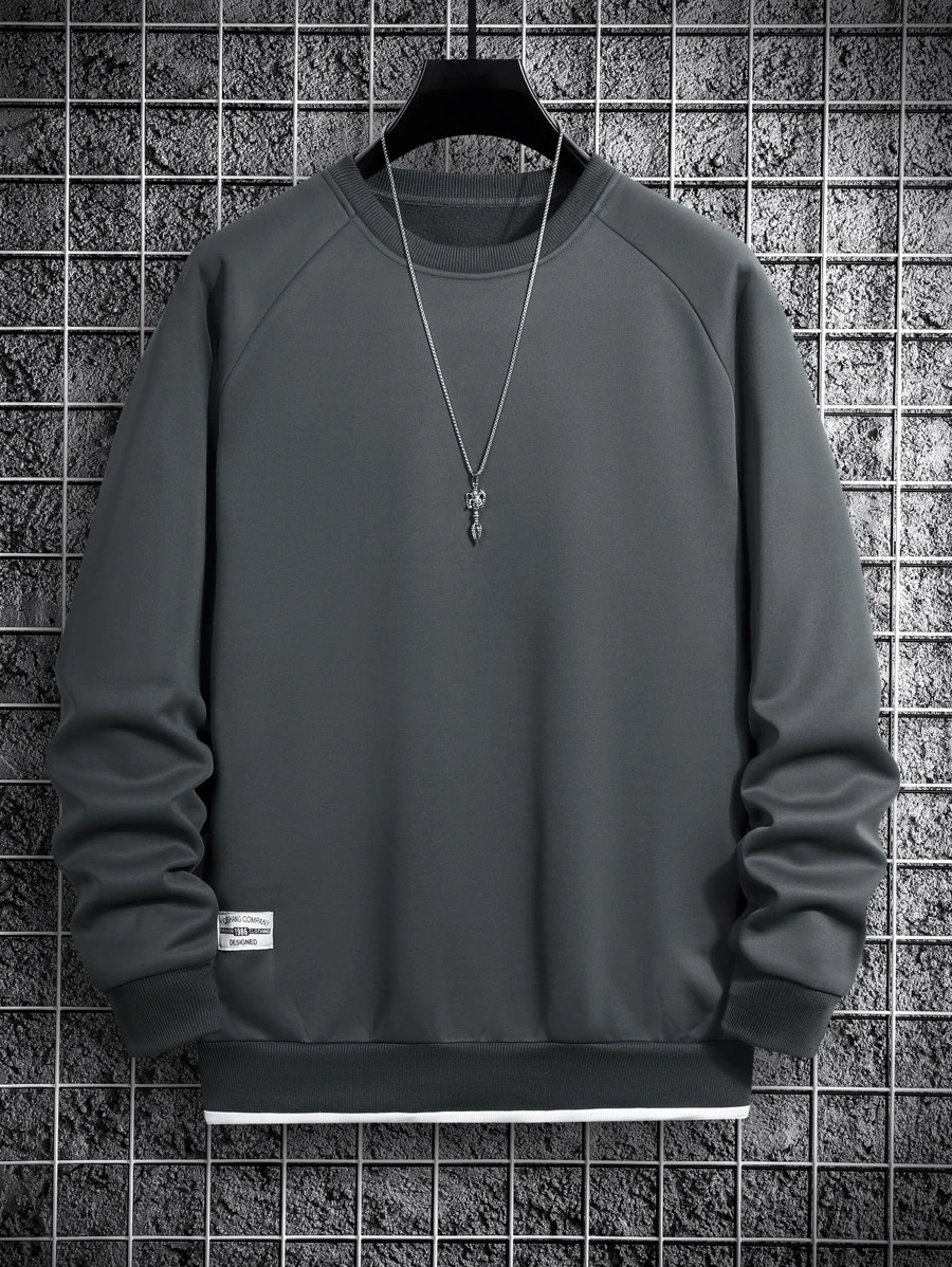 Manfinity Homme Sudadera Holgada De Mangas Raglán Con Parche De Letra Y Detalles De Contraste Para Hombre - Gris Oscuro - Ver 1