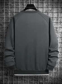 Manfinity Homme Sudadera Holgada De Mangas Raglán Con Parche De Letra Y Detalles De Contraste Para Hombre - Gris Oscuro - Ver 2