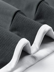 Manfinity Homme Sudadera Holgada De Mangas Raglán Con Parche De Letra Y Detalles De Contraste Para Hombre - Gris Oscuro - Ver 4