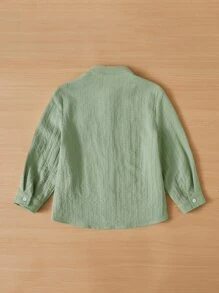 SHEIN Toddler Boys Mock Neck Letter Patched Detail Pocket Front Shirt - Mint Green - View 2