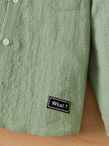 SHEIN Toddler Boys Mock Neck Letter Patched Detail Pocket Front Shirt - Mint Green - View 3