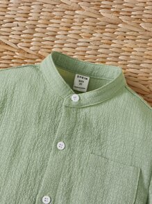 SHEIN Toddler Boys Mock Neck Letter Patched Detail Pocket Front Shirt - Mint Green - View 4