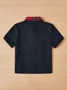 SHEIN 小男童格紋印花POLO衫