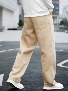 Manfinity Hypemode Jeans Rectos De Color Sólido Para Hombre Con Ajuste Holgado - Caqui - Ver 2