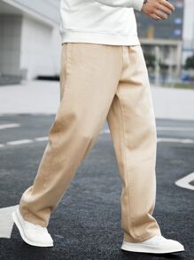 Manfinity Hypemode Jeans Rectos De Color Sólido Para Hombre Con Ajuste Holgado - Caqui - Ver 4