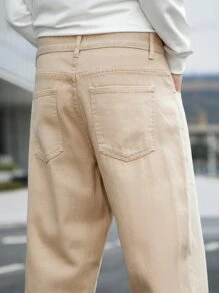 Manfinity Hypemode Jeans Rectos De Color Sólido Para Hombre Con Ajuste Holgado - Caqui - Ver 5