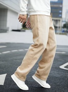 Manfinity Hypemode Jeans Rectos De Color Sólido Para Hombre Con Ajuste Holgado - Caqui - Ver 6