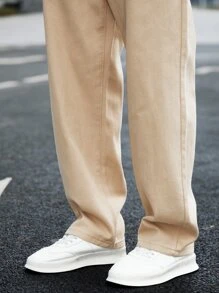 Manfinity Hypemode Jeans Rectos De Color Sólido Para Hombre Con Ajuste Holgado - Caqui - Ver 7