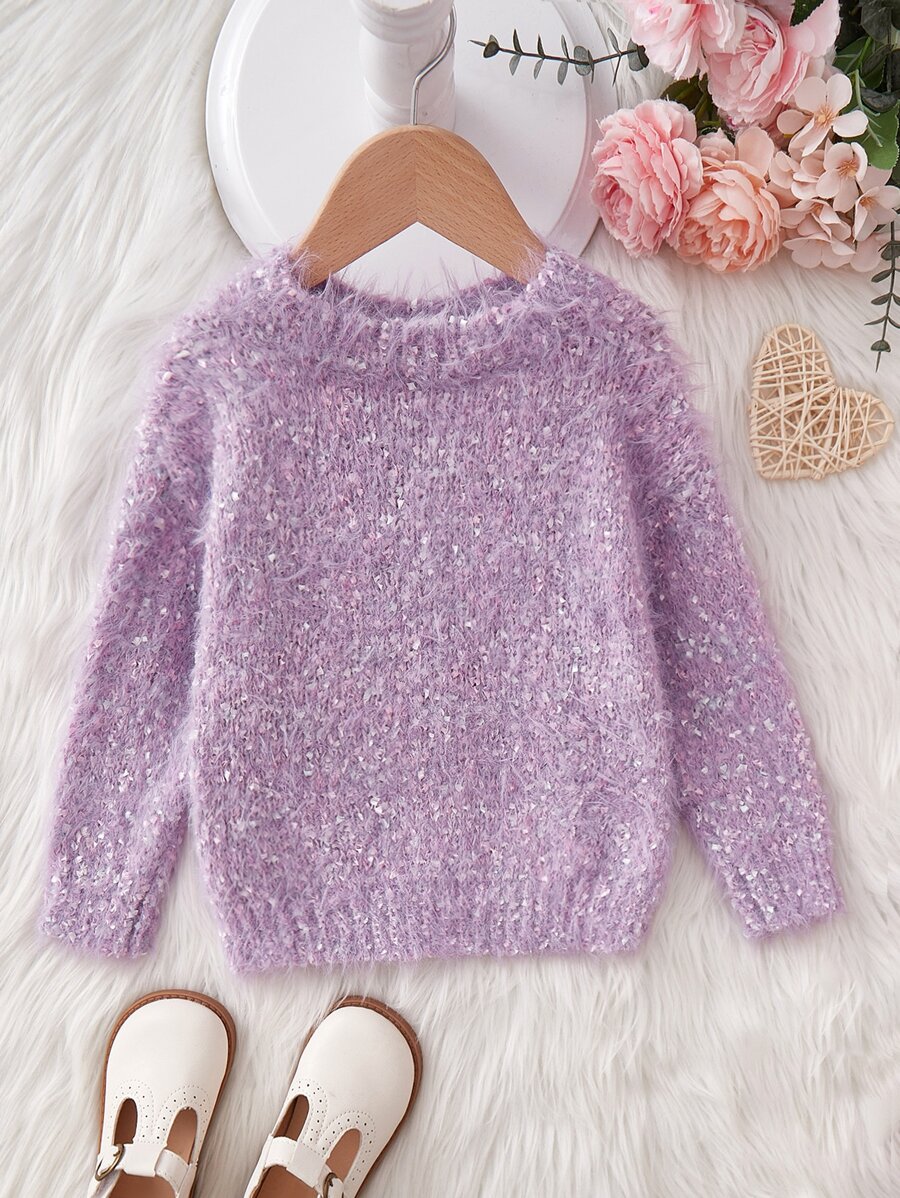 Toddler Girls Marled Knit Jumper - Purple - View 1