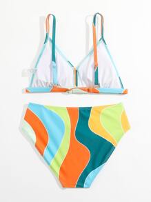 Teen Girls Color Block Bikini Set Summer Beach - Multicolor - View 2