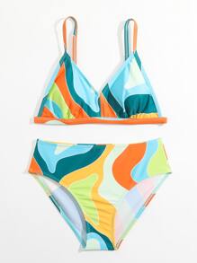 Teen Girls Color Block Bikini Set Summer Beach - Multicolor - View 5