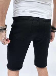 Manfinity Men Ripped Raw Hem Denim Shorts - Black - View 3