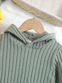 Niñitas Pantalones con camiseta tejido de canalé con capucha - verde menta - Ver 3