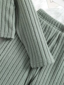 Niñitas Pantalones con camiseta tejido de canalé con capucha - verde menta - Ver 4